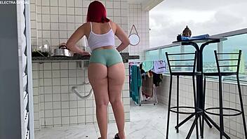 Maid cleans house in sexy outfit.