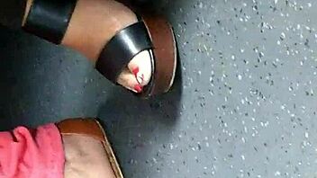Mature Feet Caught on Candid Camera in Wedges