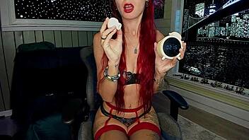 trying new set toy naughty clock for fun pleasure hot masturbatin with blowjob cum on tits.