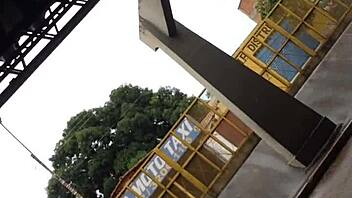 The slutty woman was indulging herself on the bus, much like others do