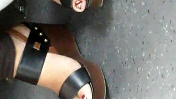 Mature Feet Caught on Candid Camera in Wedges