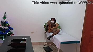 Nurse dresses as business woman on Christmas, feels slutty, and masturbates in doctor’s office