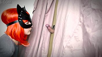 This ginger girl found a gloryhole and started teasing with a blowjob