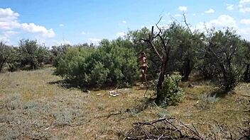 Savannah vixen enjoys outdoor fun with amateurs.