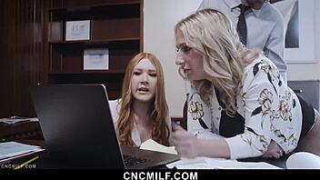 Boss Uses Two Hot Milfs At Office