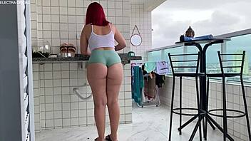 Maid cleans house in sexy outfit.