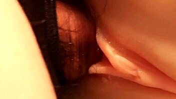 Sliding my cock into her shaved pussy from behind