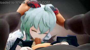 Геншин Импакт Ганью дает интенсивный минет в хентай анимации