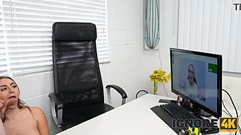 Ignore4k No Going Back Now. Big Tits Brunette Interview Turns Fantasy Sex on Desk.