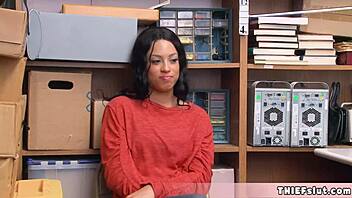 petite half black teen 18+ shoplifter caught by mall cop and fucked interracial