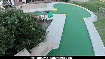 Slimthick ebony Demi Sutra gets dirty at minigolf