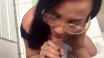 Darling flashes in kitchen with monster cock blowjob and pussy play