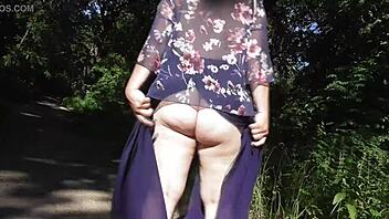hairy mature lady flashes upskirt in public park with bold moves