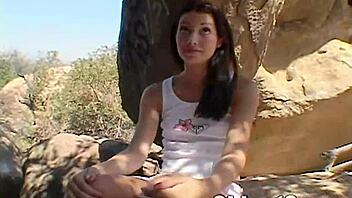 chloe 18 fingering her pussy outdoor at the hill with orgasm sucking