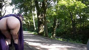 hairy mature lady flashes upskirt in public park with bold moves