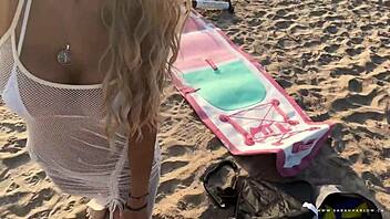 Milf does sup yoga with lush vibrator on water, cumming publicly