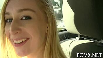 Erected pecker meets shaved pussy in hardcore POV blowjob.