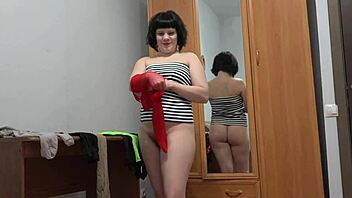 Brunette Amateur Tries Nylon Stockings for Foot Fetish Display