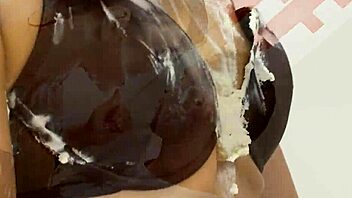 Small-titted British babe craves bananas and cream with hard cock