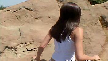 Cute Chloe 18 rubs her sweet pussy on the hill