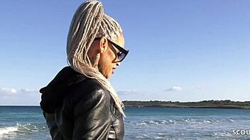 Slim German mature wife with many tattoos cheats in hotel quickie, no condom roleplay fuck, cum on small narrow ass