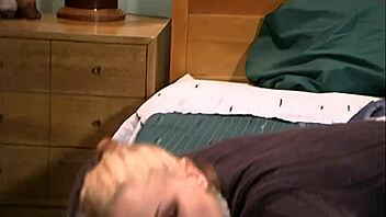 Can this blonde MILF mom handle wild bed action with shaved pussy?