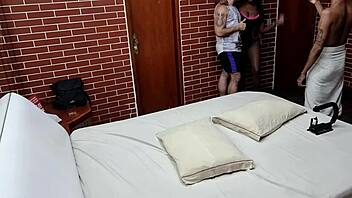 Behind the scenes, the mulata teen asks, 'Want to see me fucking two guys for a facial?'