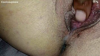 Creampie session starts with wet pussy fingering and masturbation, building to intense wet creampie filling.