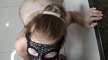 Stepdaughter sucks huge cock, gets cum on face