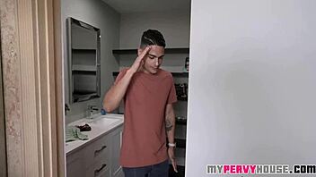 Sexy MILF babe gets her juicy pussy wet and rides a cock of her stepson