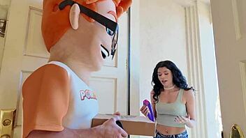 Black-haired Harley Haze bends over for monster cock and cum!