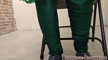 arab babe eagerly sucks massive black cock at gloryhole, getting facial cumshot