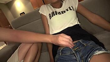 thai girl stays still holding creampie after anal