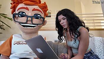 Black-haired Harley Haze bends over for monster cock and cum!