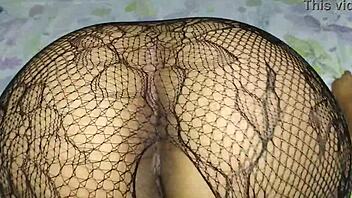 fucking my wife's pussy in sexy bodystocking she used with her lover creampie domination