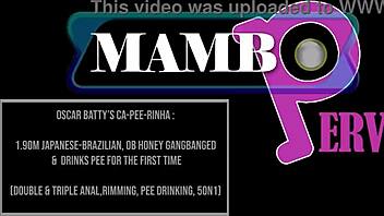 Very Slim Japanese-Brazilian Slut Drinks Pee With Monster Cocks