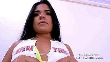 Sexy latina beauty in modeling audition on sofa