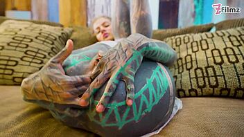 Sexy Fishnets and High Heels in Solo Anal Play with Huge Dildo