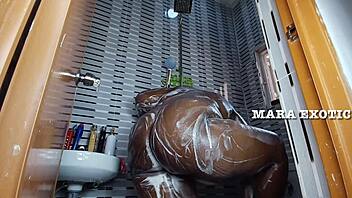 Ebony Nigerian couple fucks standing doggystyle in the shower!