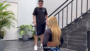 nerd boy tricks milf neighbor into outdoor and indoor training sessions