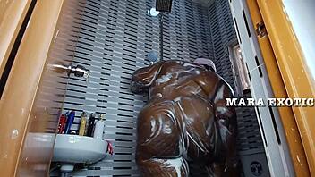 Ebony Nigerian couple fucks standing doggystyle in the shower!