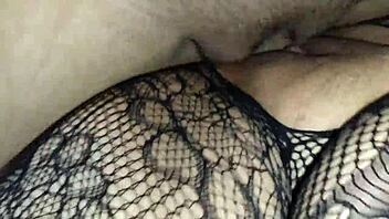 fucking my wife's pussy in sexy bodystocking she used with her lover creampie domination