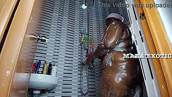 Ebony Nigerian couple fucks standing doggystyle in the shower!