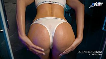 Amateur couple fucks hard in the shower cum in her mouth