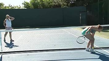 Tennis match turns into poolside lesbian fun