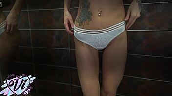 tattooed teen 18+ with big ass changes beautiful panties in sexy solo session