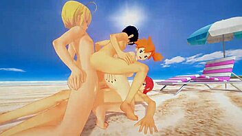 misty recibe una triple penetracion en la playa