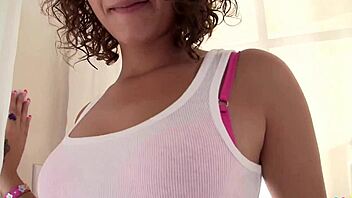 Esmi lee gives pov blowjob to big cock and swallows cum.