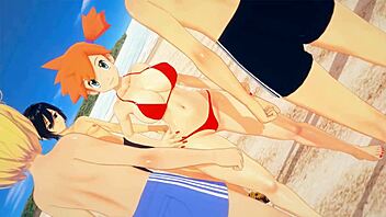misty recibe una triple penetracion en la playa