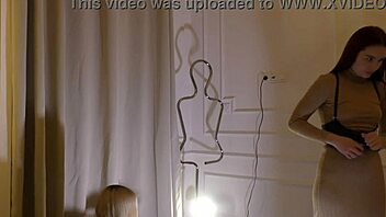 Hot sexy skinny girl meets lesbian girlfriend for fake porn shoot, no panties 😏